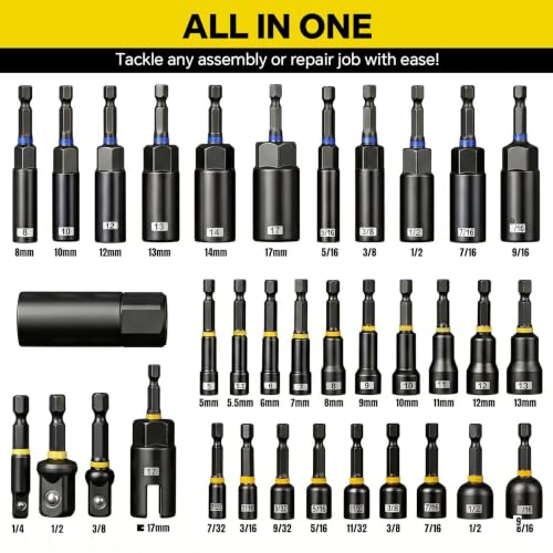 80 Pcs Magnetic Nut Driver Set & Impact Socket Set, Master S2/Cr-V Drill Sockets with Metric & SAE, 1/4" Hex Shank Bits, Extension Holder, Heavy-Duty Organizer Case, Tools Gift for Men