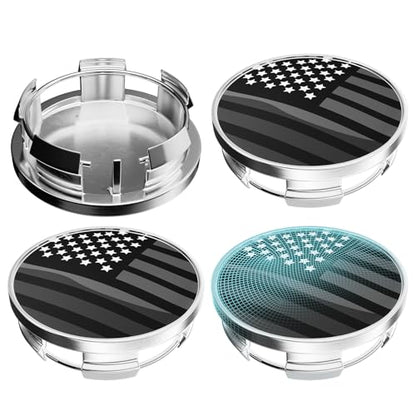 63MM 2.5 Inch Wheel Center Caps for Dodge Ram 6KF18TRMAA Rim Wheel Center Hub Caps, Pack of 4 Chrome with American Flag - color: Chrome with American Flag, size: Outer 63.0MM , Inner 55.5MM