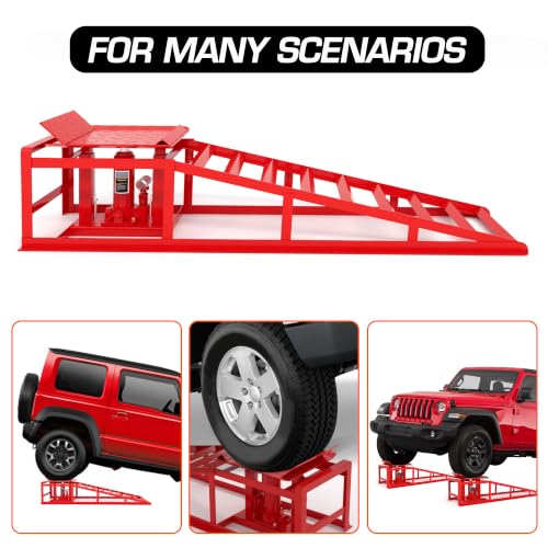 Heavy Duty Hydraulic Car Ramp 2 PCS, 11050LBS 5T Car Ramps with Hydraulic Jack, Steel Car Ramps for Oil Changes High Lift 9"-14.6" Black - color: Black-45.5l*13w*14.6h