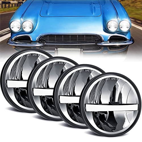 UNI-SHINE DOT Approved 5 3/4 5.75’’ Inch LED Headlights 4PCS White DRL H4 Hi/Low Headlight Plug and Play Compatible with Classic Muscle Cars Gran Torino P-eterbilt Semi 349 359 Truck Pickup - size: 4PCS