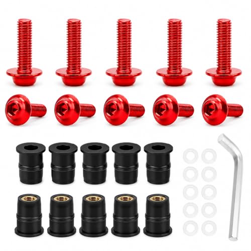 10PCS Motorcycle Windshield Bolt Kit, M5 Motorbike Fairing Bolts Nuts (Red) - color: Red
