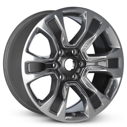 20x9 in Aluminum Wheel Rim 6 Lug 139.7mm 19mm Offset 77.8mm CB| Polished Face w/Painted Inlay Charcoal finish Fits 2019-2024 Dodge Ram 1500 | New OEM Surplus | 5YD591AUAA - size: 20x9 - OEM Surplus