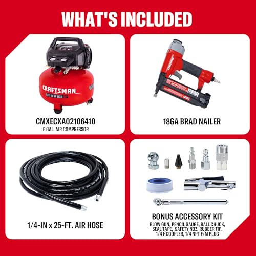 CRAFTSMAN 6 Gallon Pancake Air Compressor, Oil-Free, 150 PSI Kit