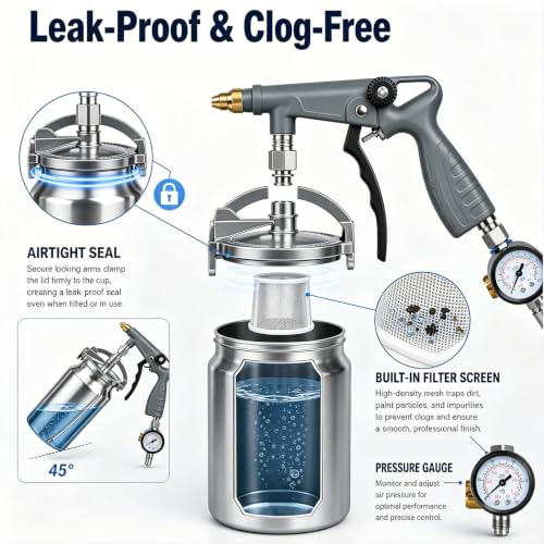 Undercoating Spray Gun with Suction Feed Cup,Rubberized Coating Sprayer with 360° Flexible Wand & Air Pressure Regulator for Truck Bed Liner Coating,Rust Proofing,Rubberized Undercoat(Gray)