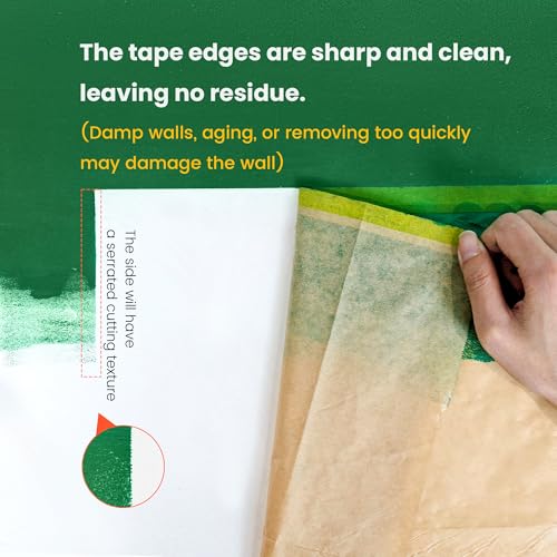Voomey Pre-Taped Masking Paper for Painting with Dispenser - 7 inch x 82 feet Tape and Drape Painters Paper for Covering Skirting, Frames, Cars and DIY Projects - size: 180mm*25m, style: Dispenser System