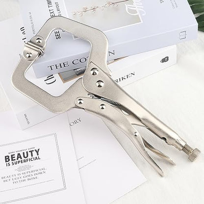 4 Pack 11 Inch C Clamp Locking Pliers,Locking C Clamp, Adjustable Nickel Plated C Pliers For Wood Working, Welding, Electrician Maintenance and more, by GENHAKON - size: 4 Pack 11 Inch