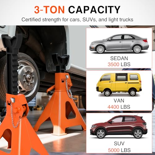 Nilight 3-Ton Jack Stands, Double Locking, 6,600 lb Capacity, 2-Pack - size: 3T