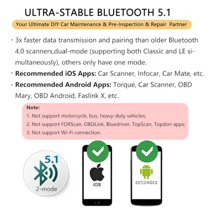 Bluetooth OBD2 Scanner ELM327 Code Reader Adapter OBDII Diagnostic Tool