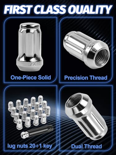 20pcs M12x1.5 Spline Lug Nuts for Escape - color: Silver, size: M12x1.5, style: 1.38IN,20PCS+1 Socket Key
