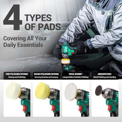 DCA 12V Cordless Buffer Polisher, 3" Brushless Mini Car Polisher & 2" Sander Machine Kit with 2x 2.0Ah Batteries, 2 Variable Speed 2800-8300RPM for Car Detailing Polishing/Buffing/Sanding/Waxing