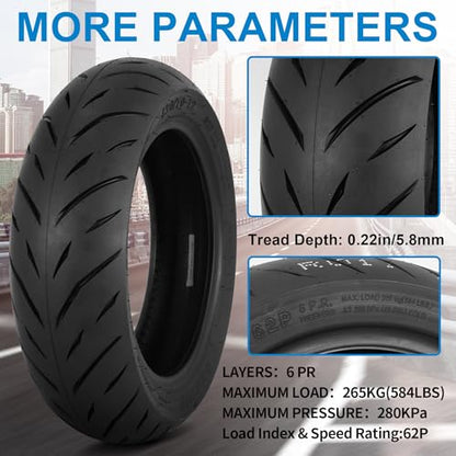 130/70-12 Tubeless Tire for Scooter, Moped, Tricycle - Bias-6PR 62 P-1 PACK - size: 130/70-12