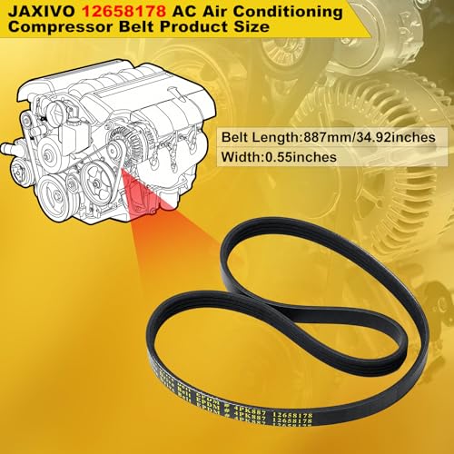 12658178 AC Air Conditioning Compressor Belt Compatible with 15-25 Escalade ESV 6.2L,14-25 Silverado/Sierra 1500 4.3L/5.3L/6.2L,15-25 Tahoe Yukon XL 5.3L/6.2L,Replace 4PK887SF 4040349S - size: 4PK887-887mm