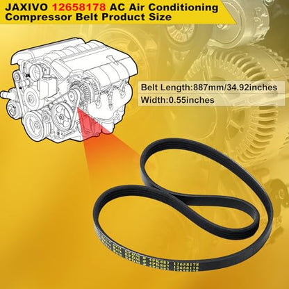 12658178 AC Air Conditioning Compressor Belt Compatible with 15-25 Escalade ESV 6.2L,14-25 Silverado/Sierra 1500 4.3L/5.3L/6.2L,15-25 Tahoe Yukon XL 5.3L/6.2L,Replace 4PK887SF 4040349S - size: 4PK887-887mm