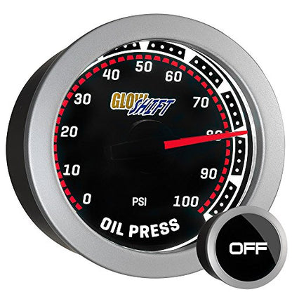 GlowShift Tinted Series 100 PSI Oil Pressure Gauge Kit, 2-1/16" 52mm