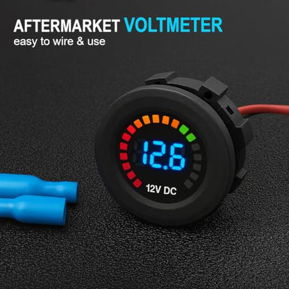 MGI SpeedWare 12vDC Voltmeter Gauge with Blue LED Digital Display (Long Body) - size: 12V Long Body