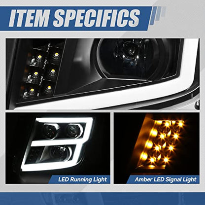 Auto Dynasty LED DRL Headlights Assembly for 2016-2024 Nissan Titan (XD) - color: Black / Amber, size: E-Style LED DRL / Halogen Low Beam