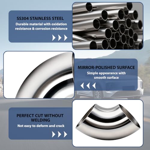 2-Pack 3-Inch 90-Degree Mandrel Bend Exhaust Elbow, 304 Stainless Steel, 0.047 Inch Wall Thickness, 185mm Back Arc Length, Ideal for Custom Exhaust Systems - size: 3 inches