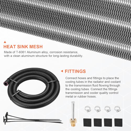 8 Pass Aluminium Transmission Oil Cooler, 5/16" Universal 8 Rows Tube and Fin Cooler Kit engine with Hose Mounting, Silver - color: silver