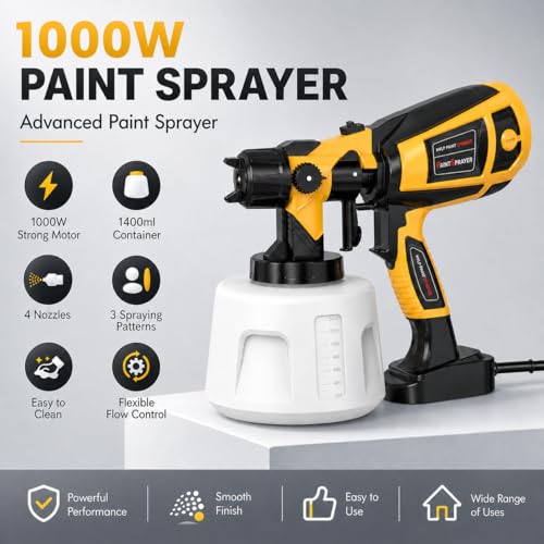 1000W Paint Sprayer - HVLP Electric Spray Paint Gun with 4 Copper Nozzles & 3 Patterns, Power Painter for House Painting, Furniture, Cabinets, Fence, DIY Black - color: Bright Black