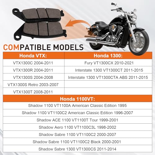 Front and Rear Brake Pads VTX 1300 for Honda Shadow 1100 Shadow Sabre 1100 Interstate 1300 Stateline 1300 VTX1300C VTX1300R VTX1300S