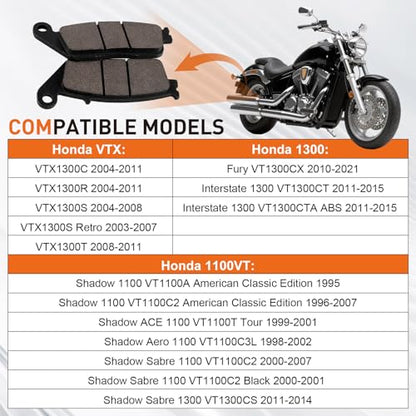 Front and Rear Brake Pads VTX 1300 for Honda Shadow 1100 Shadow Sabre 1100 Interstate 1300 Stateline 1300 VTX1300C VTX1300R VTX1300S