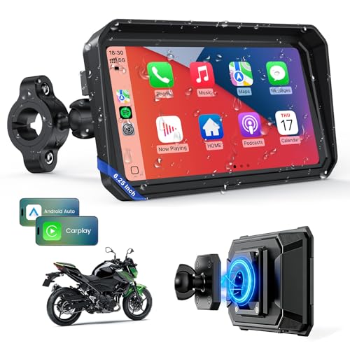 WonVon 6.25 Inch Wireless Motorcycle Carplay GPS Navigation System with Apple Carplay and Android Auto Portable Screen with Dual Bluetooth, Navigation, Siri, Google Assistant with Magnetic Mount - size: 6.25 Inch+Magnetic Mount