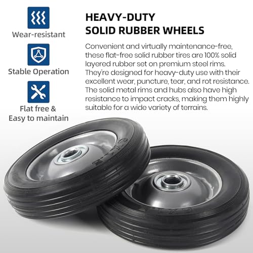 (2-Pack) AR-PRO 6” x 1.5” Flat Free Solid Rubber Wheel Assemblies - Replacement Hand Truck Wheels with Ball Bearings and 5/8” Bore Hole Diameter - Heavy-Duty Solid Rubber Wheels 132 lbs Load Capacity - size: 5/8"