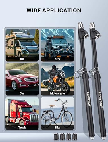 LUMITECO 2-Pack Dual Head Tire Pressure Gauge, Heavy Duty Truck Tire Air Gauge Range 10-150PSI 1-10Bar, Straight-On Pencil Air Pressure Gauge Extended Tube for Semi Truck, Car Tire Pressure Checker - size: 2 Pack Matte Black