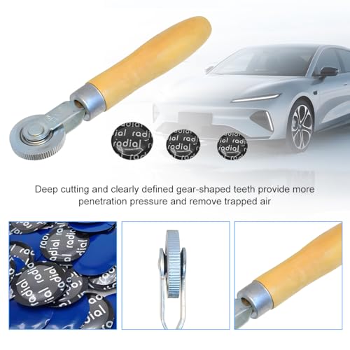 Zpana 31PCS Car Tire Patch Roller Kit, 32/45/58 mm Round Vehicle Tire Puncture Repair Set with Patch Roller, Automotive Tyre Repair Stitcher Tool, Universal for Motorcycle Bike Truck