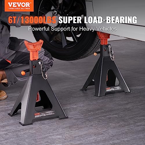 VEVOR Jack Stands, 6 Ton (13,000 lbs) Capacity Car Jack Stands Double Locking, 14.2-23 inch Adjustable Height, for Lifting SUV, Pickup Truck, Car and UTV/ATV, Red, 1 Pair - style: 6T 2-Locking