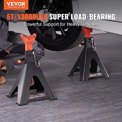VEVOR Jack Stands, 6 Ton (13,000 lbs) Capacity Car Jack Stands Double Locking, 14.2-23 inch Adjustable Height, for Lifting SUV, Pickup Truck, Car and UTV/ATV, Red, 1 Pair - style: 6T 2-Locking