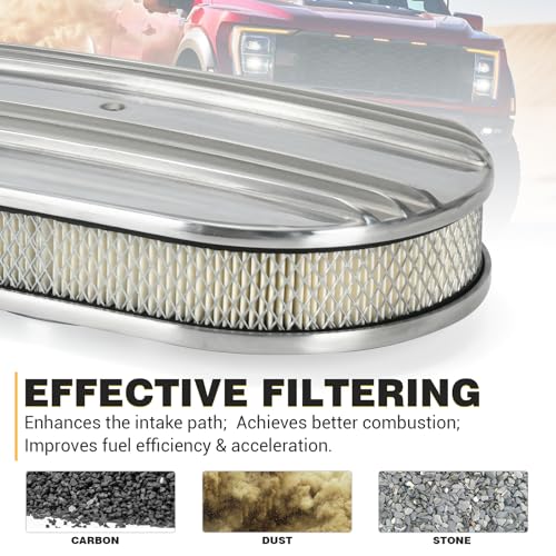 Universal 15" Oval Half Finned Air Cleaner Assembly,with Mounting bolt Silver Aluminum Alloy Oval Polished Full Finned - color: SILVER, size: 15" Oval Half Finned Air