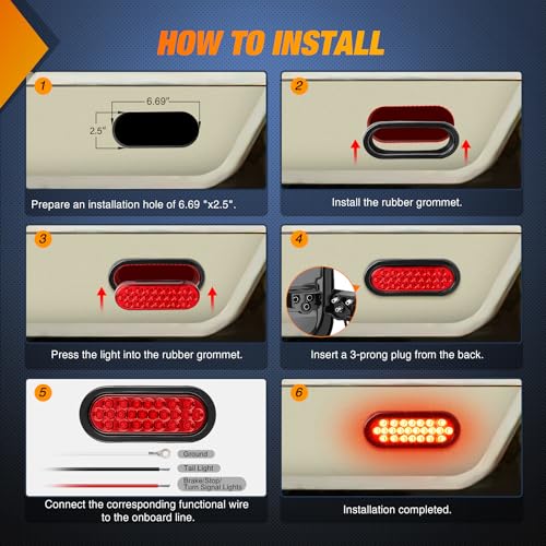 Nilight 6" Oval Trailer Tail Light 2PCS Red 24LED Brake Turn Lights - color: 2Pcs Red 24Led Lights