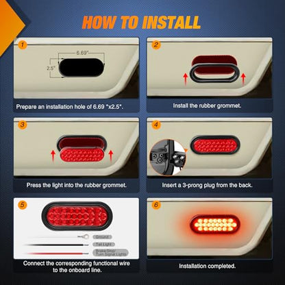Nilight 6" Oval Trailer Tail Light 2PCS Red 24LED Brake Turn Lights - color: 2Pcs Red 24Led Lights
