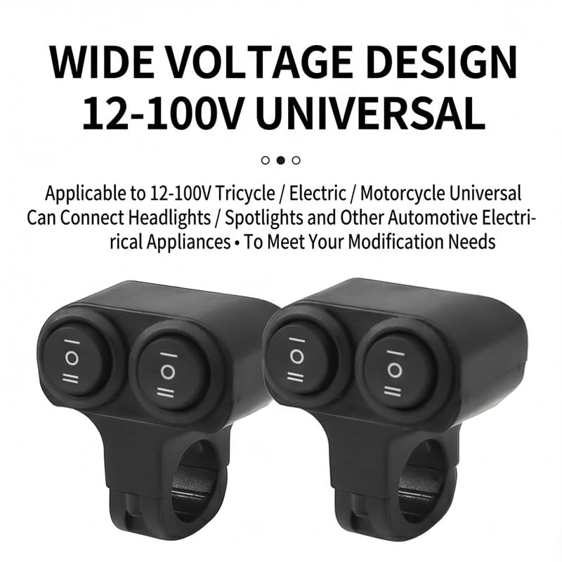 Universal Motorcycle Handlebar Light Switch, 12V/24V Headlight and Spotlight Dual Control Button, Triple Line Switch for ATV, Scooter, Off-Road Bike (1 Pack)
