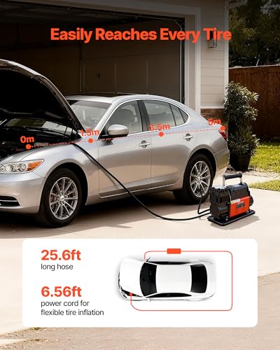 VEVOR 12V Heavy Duty Air Compressor, Auto-Stop Portable Tire Inflator with LCD Digital Display, 7.14 CFM 150PSI Offroad Air Pump with Adapters for Trucks Car SUV 4 x 4 Vehicle RV - style: 7.14 CFM Auto-Stop
