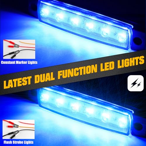 BJZ 3.8" Strobe+Steady Marker Lights Strip Dual Function Blue Trailer LED Side Clearance Tail Bumper Griller Flash Lights 12V Running Warning Waterproof Light for Trailer Truck Van RV ATV Bus, 10Pcs - color: Blue, 10Pcs