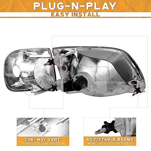 WEELMOTO Headlight for 1997-2003 F150/F250/Expedition W/Bulbs Halogen - color: Chrome Housing I Amber Reflector