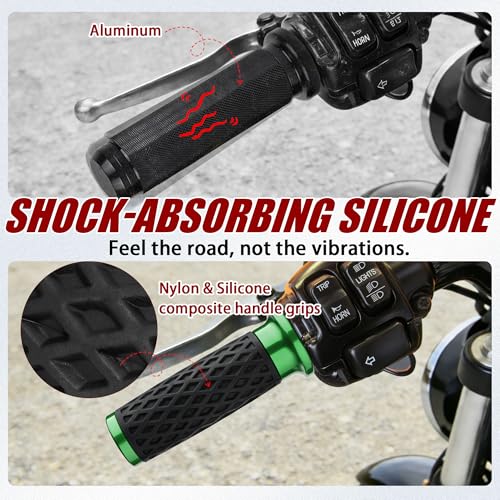 Green 1" Silicone Cable Throttle Grips with End Cap for Harley - color: Green