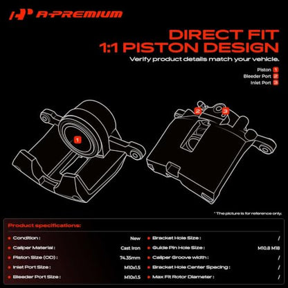 A-Premium Disc Brake Caliper Assembly Without Bracket - style: Front Driver and Passenger