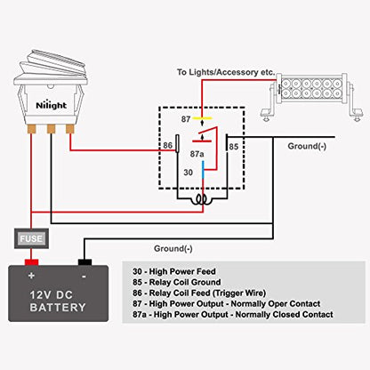 Nilight 50003R Automotive Set 5-Pin 30/40A 12V SPDT with Interlocking Relay Socket and Wiring Harness-5 Pack, 2 Years Warranty - color: 5Pin Relay + harness socket
