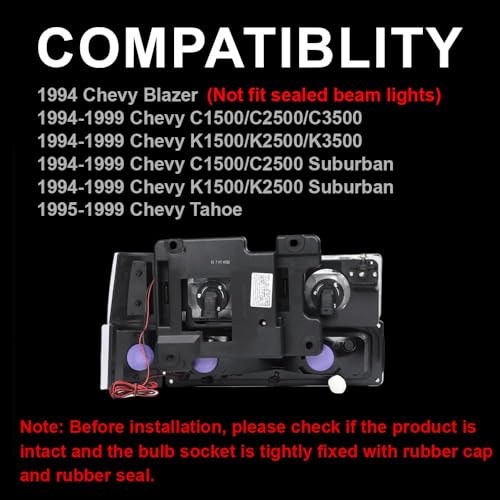 G-PLUS LED Headlights, Fit 94-99 GMC C1500 K1500 Yukon/Fit 94-99 GMC C1500 C2500 K1500 K2500 Suburban Driver & Passenger Side Bumper Headlamps,faros delanteros Assembly - size: [LED Chrome] 1994-1999 Yukon