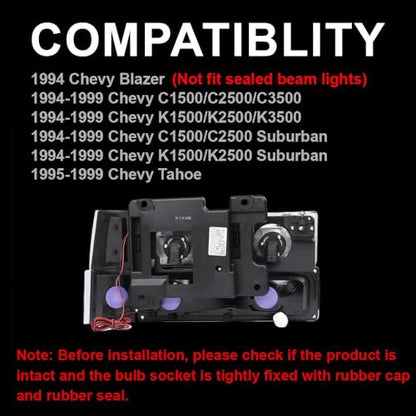 G-PLUS LED Headlights, Fit 94-99 GMC C1500 K1500 Yukon/Fit 94-99 GMC C1500 C2500 K1500 K2500 Suburban Driver & Passenger Side Bumper Headlamps,faros delanteros Assembly - size: [LED Chrome] 1994-1999 Yukon