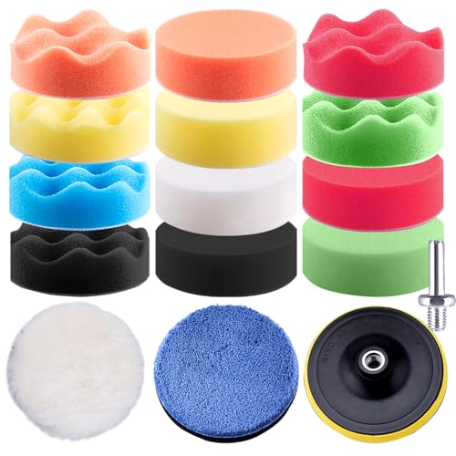 SIQUK 16 Pieces Buffing Pads 3 Inch Car Polishing Pad Kit Foam Polish Pads - size: 3 Inch