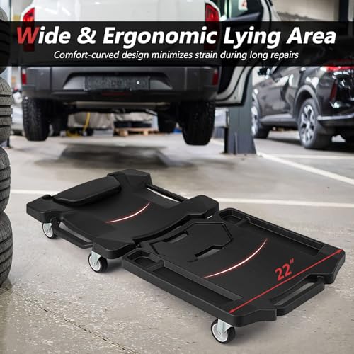 43" Foldable Mechanic Creeper, Heavy Duty Rolling Garage Creeper with Padded Headrest & Tool Trays, Low Profile Automotive Creeper for Garage, Shop & Auto Work Repair, 350 lbs Capacity