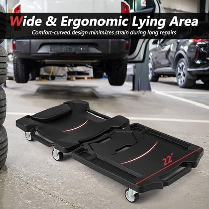 43" Foldable Mechanic Creeper, Heavy Duty Rolling Garage Creeper with Padded Headrest & Tool Trays, Low Profile Automotive Creeper for Garage, Shop & Auto Work Repair, 350 lbs Capacity