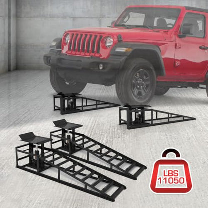 2 PCS Hydraulic Car Ramps 11050LBS 5T Heavy Duty Car Ramp with Hydraulic Jack, Black - color: Black