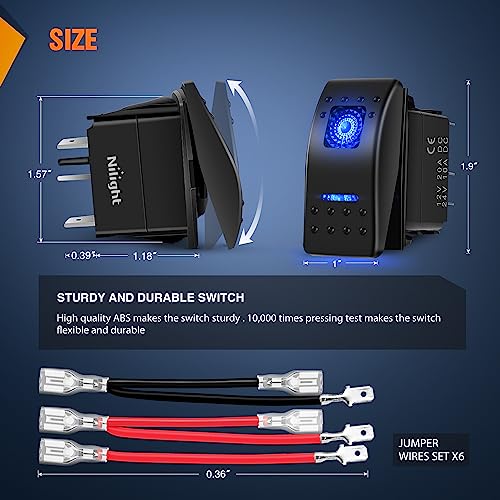 Nilight 3 Pack Rocker Switches 5 PIN with Night Glow DIY Stickers - color: Blue 3 PCS