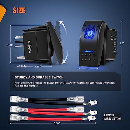 Nilight 3 Pack Rocker Switches 5 PIN with Night Glow DIY Stickers - color: Blue 3 PCS