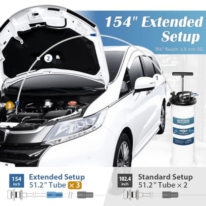 FIRSTINFO A1108USY5 9L Patented Pneumatic/Manual Oil Extractor 5 Tubes - size: 9L Pneumatic/Manual w/ Pressure Gauge